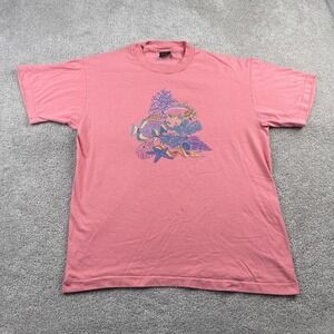 VINTAGE Islander Shirt Mens Large Pink Tropical Fish Sea Life Single Stitch‎ USA